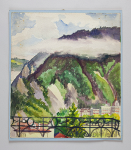 Image of Landscape (mountain scene from balcony; town below)