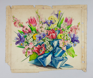 Image of Spring Arrangement with Blue Ribbon