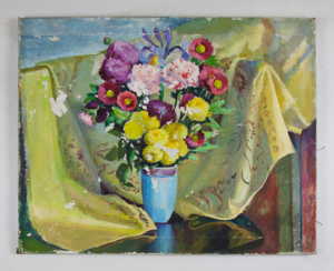 Image of Still Life (flowers in blue vase, drapery)