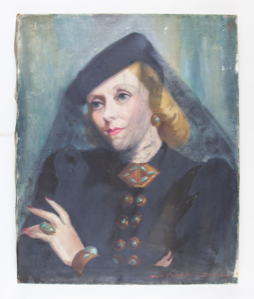 Image of Portrait of Woman (with hat and veil, turquoise jewelry buttons)