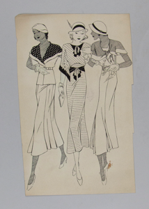 Image of Three Women Walking, One Holding a Card