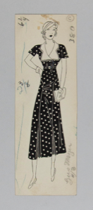 Image of Woman in a Black Dress with White Polka Dots and a Cloche-style Hat