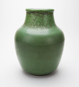 Image of Large Green Vase with Cracked Detail