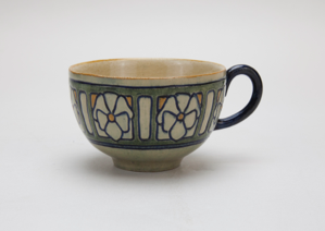Image of Teacup with Stylized, Banded, Floral Design