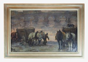 Image of Street Scene, Paris, Horses and Wagons along the Seine