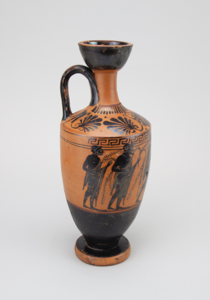 Image of Attic Black-figure Lekythos Vase with Bull being led to Sacrifice Design