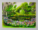 Image of Landscape (pond surrounded by iris and other flowers; moss draped oaks)