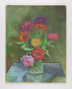 Image of Still Life (flowers in glass on blue table)