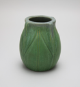 Image of Small Green Vase with Carved Leaf Design