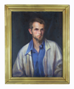 Image of Portrait of a young man in blue shirt and white jacket